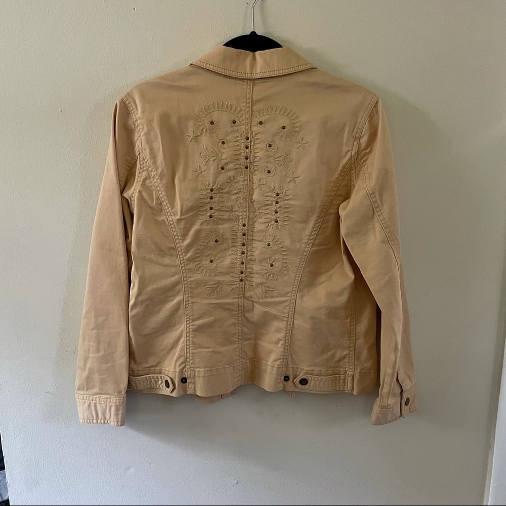 Chico’s Tan Denim Jacket with Embroidery - Picture 4 of 5